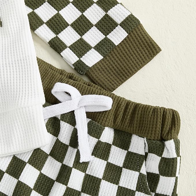 Toddler Baby Boy Fall Clothes Waffle Outfit Long Sleeve Color Blocking Sweatshirt Pullover Jogger Pant Set