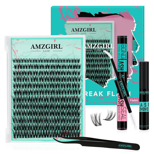 Lash Clusters Kit 144PCS Volume Eyelash Extension Kit with Lash White Bond and Seal,Eyelash Glue Remover and Applicator,Natural Lashes Premium Wide Stem Eyelashes Cluster Kit(Violet,D-Mix8-18mm)