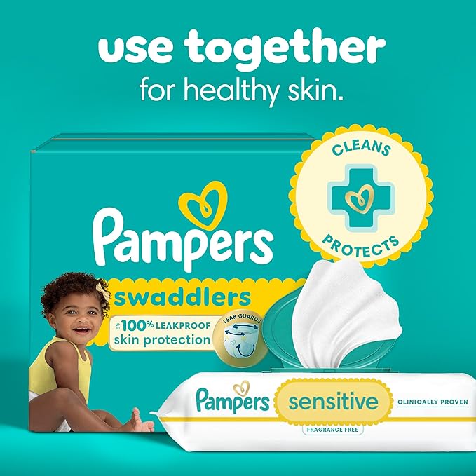 Pampers Baby Wipes Sensitive, Water Based Wipes, Hypoallergenic and Unscented for Babies, 588 Wipes Total (7 Refill Packs)