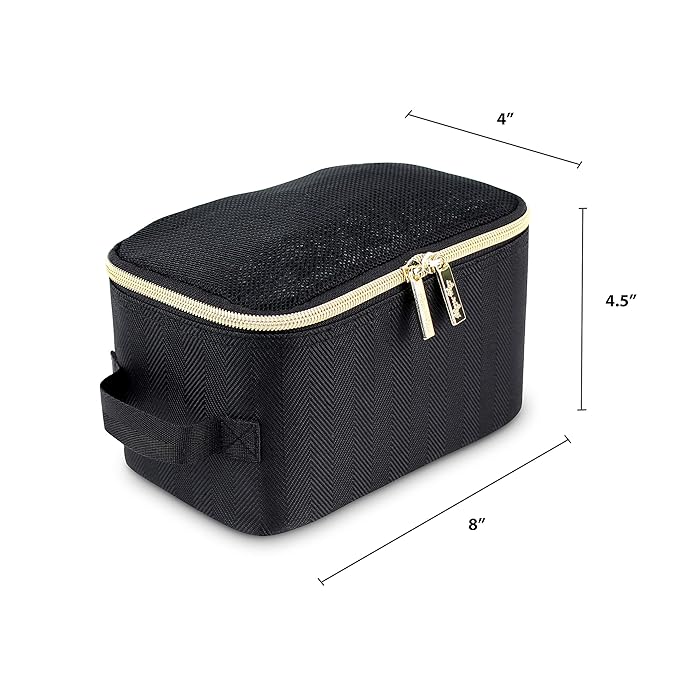 Itzy Ritzy Packing Cubes For Travel – Set of 3 Packing Cubes or Travel Organizers; Each Cube Features a Mesh Top, Double Zippers and a Fabric Handle (Black with Gold Hardware)