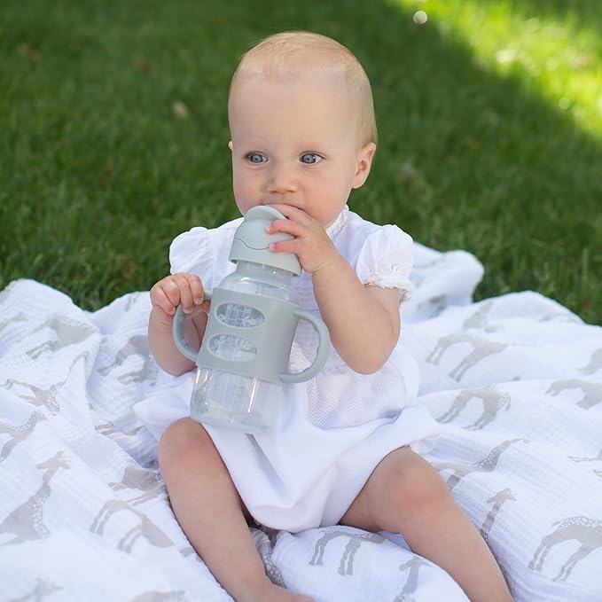 Dr. Brown's Milestones Wide-Neck Sippy Straw Bottle with 100% Silicone Handles and Weighted Straw, 9 oz/270 mL, Gray, 6m+ (Pack of 6)