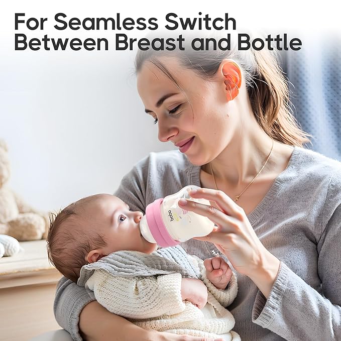YOHKOH Glass Baby Bottles with Slow Flow Nipple, Newborn Anti-Colic Baby Bottles for 0+ Months, Wide Neck Feeding Bottle, Clear (Multicolour, 2.7oz (Pack of 2))