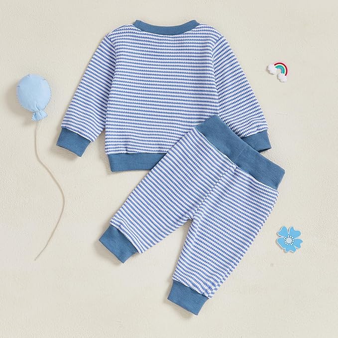 Toddler Baby Boy Fall Clothes Waffle Outfit Long Sleeve Color Blocking Sweatshirt Pullover Jogger Pant Set