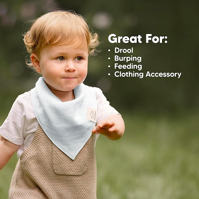 KeaBabies 8-Pack Muslin Baby Bibs for Boys, Girls - Muslin Bandana Drool Bibs for Baby Girl & Boy, Drooling Newborn, Teething Toddler, Infant 0-36 months, 100% Cotton Extra Absorbent & Soft (Dew)