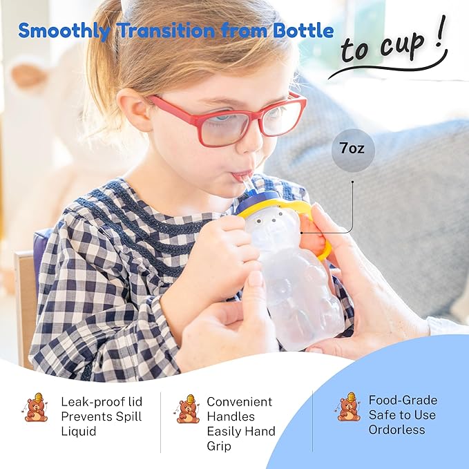 TalkTools Honey Bear Straw Cup, Dishwasher Safe Baby Drinking Bottle, Premium Food-Grade Material, Honeybear Sippy Cup for Ages 4+ Months, Trainer for Babies, Kids and Toddlers (2pack 7oz)