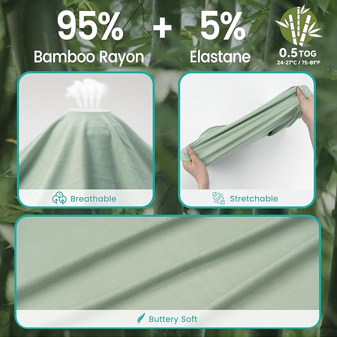 Rayon Made from Bamboo Sleep Sack, 0.5 TOG Wearable Blanket Baby, Lightweight Stretchy Sleep Sack 0-6 Months, Green