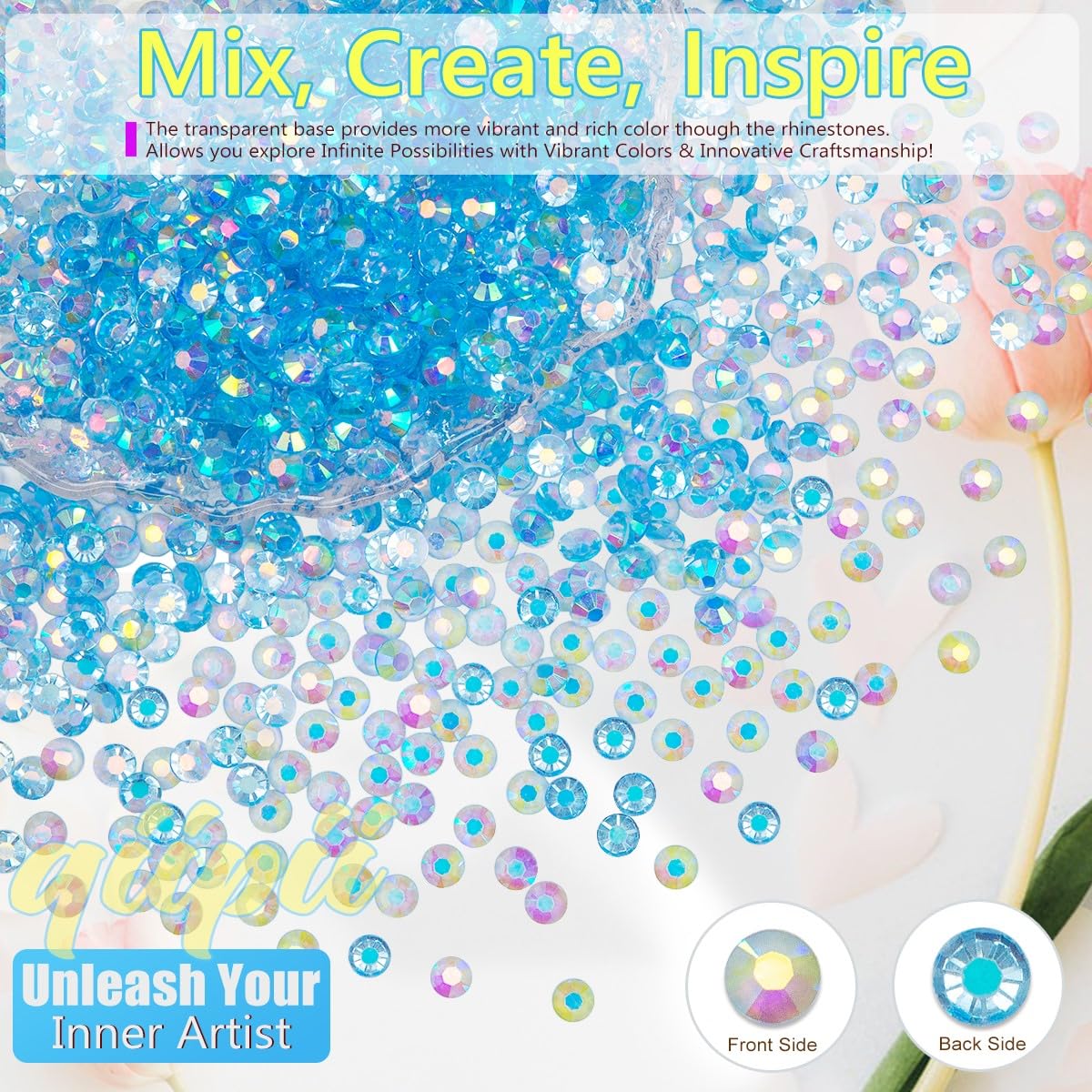 Light Blue AB Resin Rhinestones for Bedazzling Crafting 3mm 4mm 5mm Baby Blue Flatback Jelly Stones SS10 SS16 SS20 Diamonds Gems Charms for Nails Face Eyes Makeup Tumblers Bottles Crafts Shoes