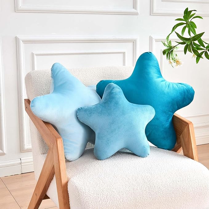 Teal Star Throw Pillow, Cute Star Pillow Room Decor, Soft 14.9" Star Shaped Decorative Throw Pillow for Bedroom, Star Plush Floor Cushions Pillows