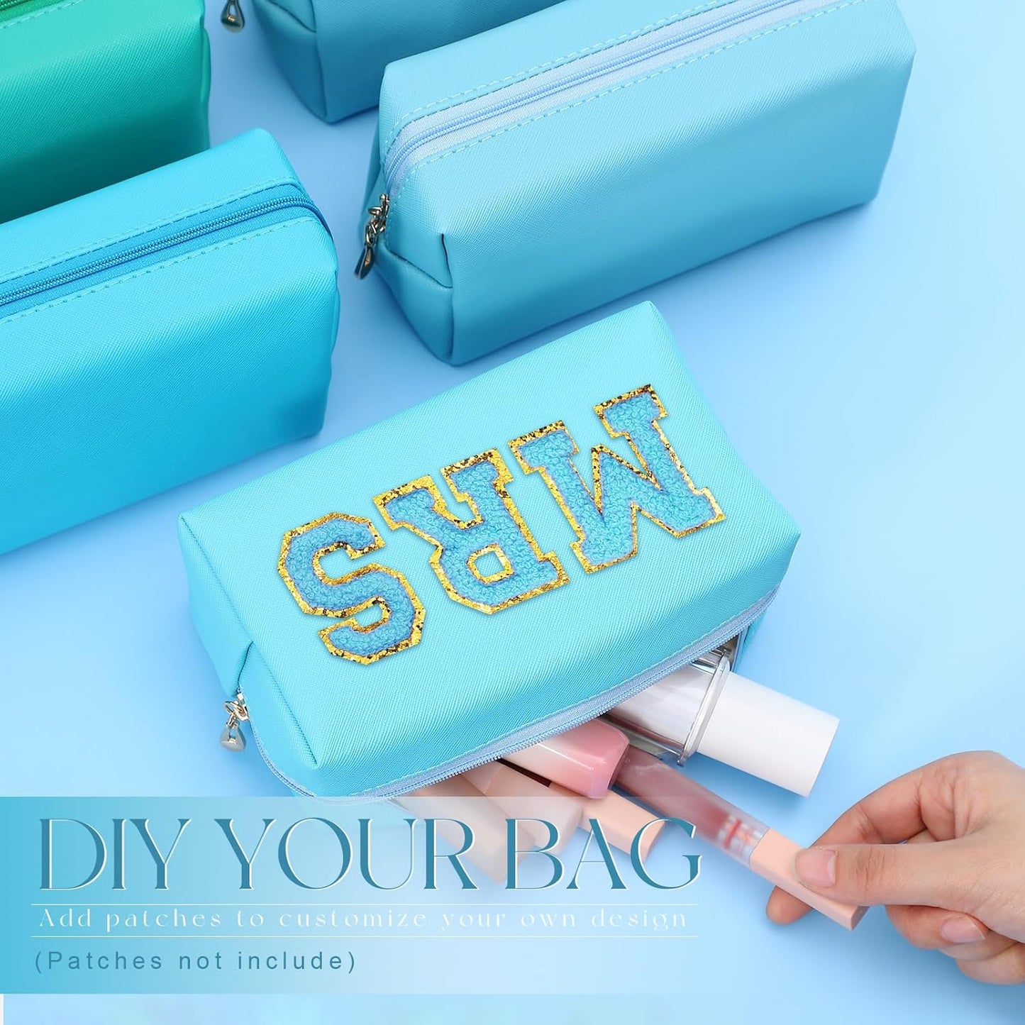 Kigeli 15 Pcs Aesthetic Makeup Bags PU Leather Cosmetic Pouches Waterproof Plain Toiletry Bags Makeup Pouches Bulk for Women Party Gift Travel Storage Organizer(Blue Teal)