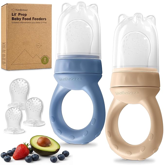 KeaBabies Baby Fruit Feeder 2pk - Silicone Baby Food Feeder for Babies 6-12 Months, Breast Milk Popsicle for Teething, Weaning, Freeze Frozen Solid Food, BPA-Free Infant Feeding Essential (Maritime)