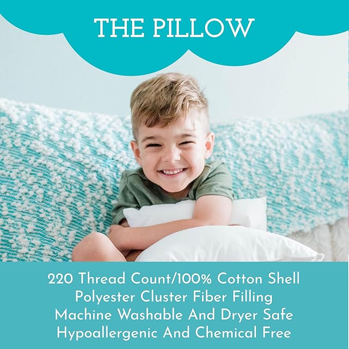 Little Sleepy Head Toddler Pillow with Pillowcase 13x18 - Kids Pillow for Sleeping - Better Neck Support Ergonomic Pillow and Toddler Pillowcase - Best Pillows for Kids (Gingham Yellow)