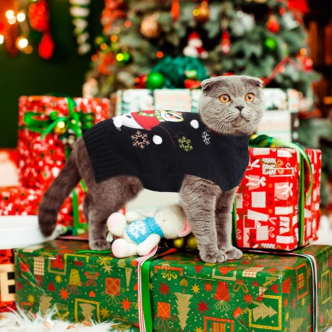 Christmas Dog Sweaters Xmas Pet Outfit Clothes Cute Black Snowman Costume Puppy - Image 8