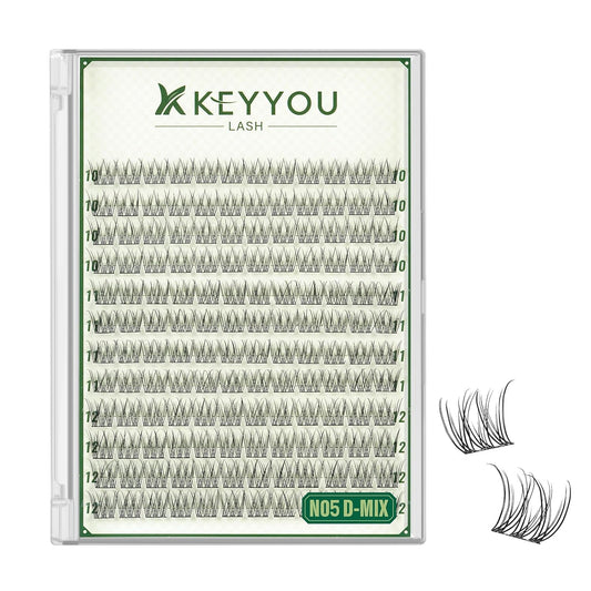 KEYYOU Natural Lash Clusters Wispy Eyelash Clusters 144 pcs Cluster Eyelash Extensions D Curl Individual Lashes 10-12MIX Mix Length Light and Natural Lashes Look with Thin Lash Band(N05-D-10-12MIX)