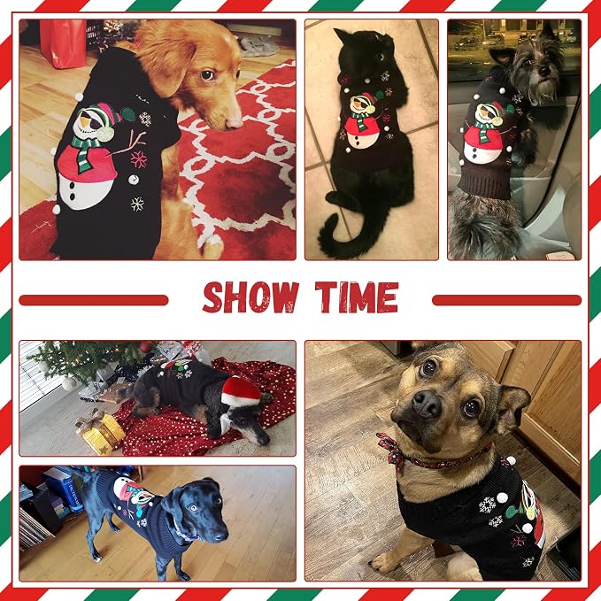 Christmas Dog Sweaters Xmas Pet Outfit Clothes Cute Black Snowman Costume Puppy - Image 7
