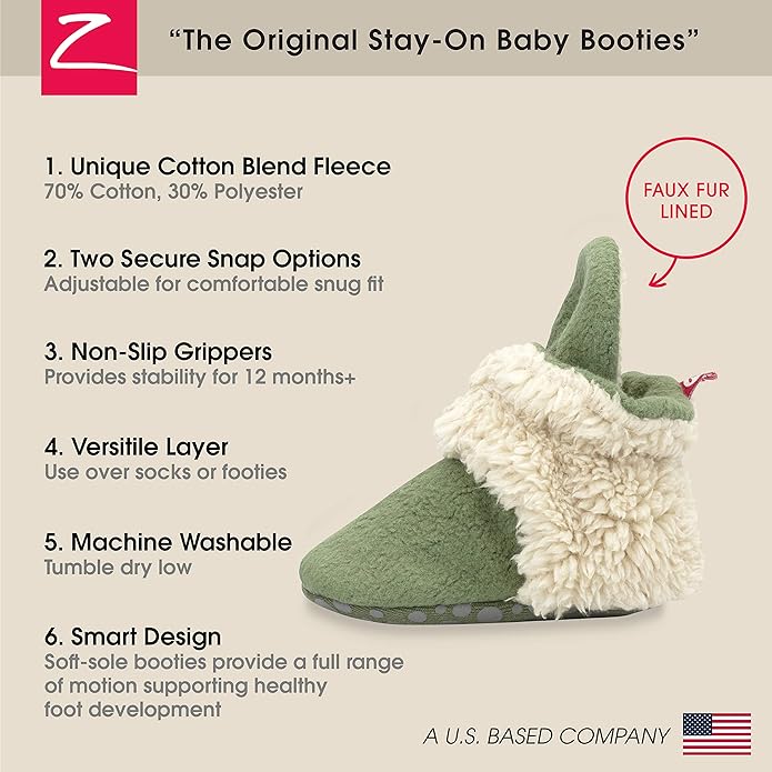 Zutano Unisex Fleece Baby Booties, Two Snap Closure, Newborn to 24 Months