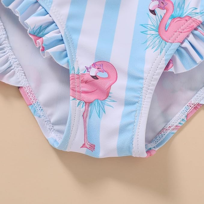 Toddler Swimsuit Girl Color Block Stripe Swimwear Baby Girl Summer Beach Bathing Suits Bikini Set with Ruffled Edges