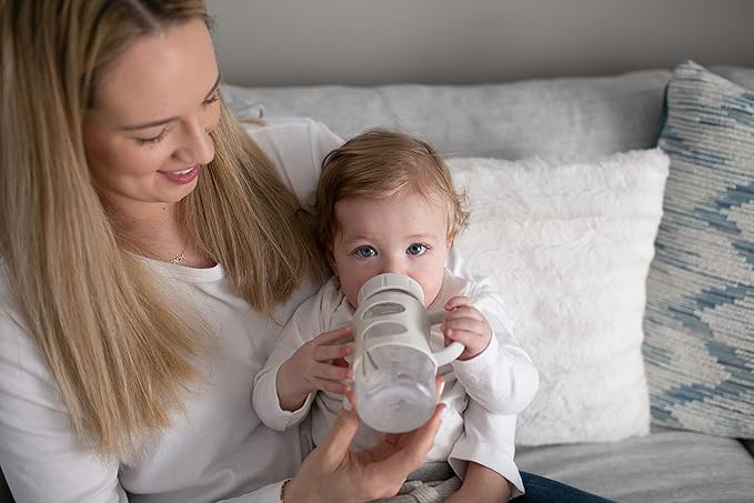 Dr. Brown's Milestones Wide-Neck Sippy Spout Bottle with 100% Silicone Handles, Easy-Grip Handles with Soft Sippy Spout, 9oz/270mL, Gray, 1-Pack, 6m+