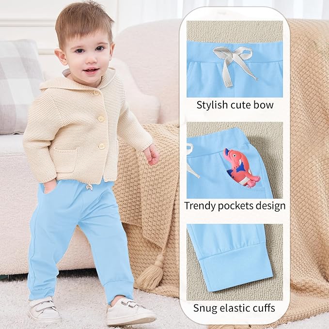 DREAM BUS Pack of 3 Toddler Jogger Pants with Pocket Toddler Boy Sweatpants Baby Boy Pants Infant Newborn Leggings