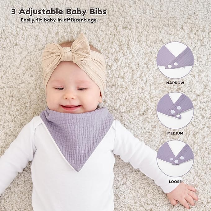 Susurration Muslin Baby Drool Bibs 6Pack Soft Triangular Adjustable Baby Bandana Bibs for Unisex Baby Girls & Boys