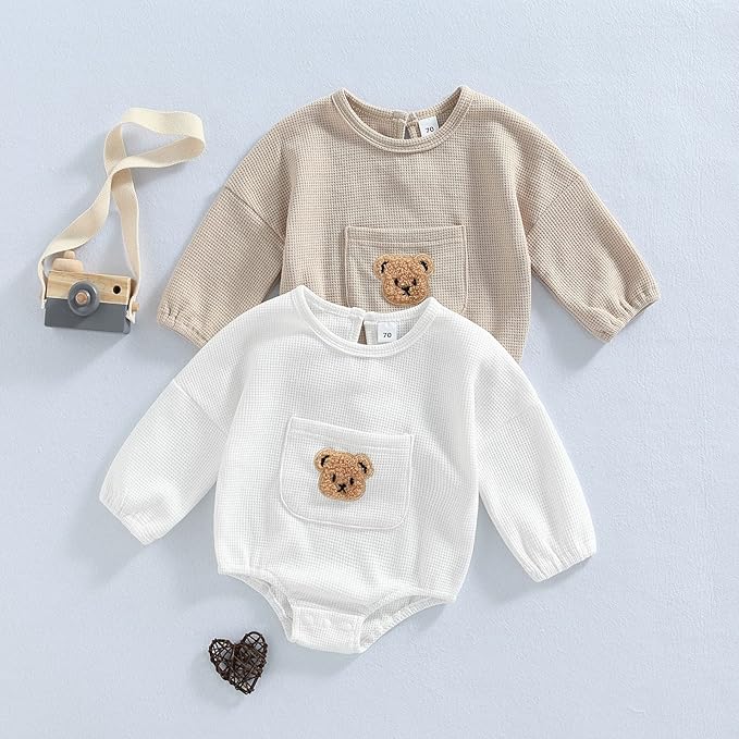 Douhoow Cute Baby Sweatshirt Romper Waffle Knit Baby Clothes Infant Girl Boy Fall Winter Outfits