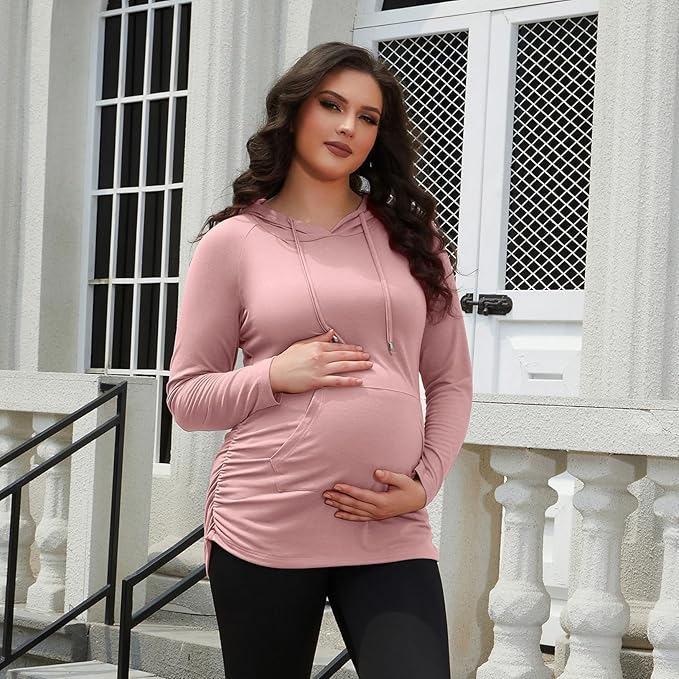 GINKANA Maternity Hoodie Long Sleeves Shirts Casual Maternity Top Pregnancy Sweatshirt Casual Clothes