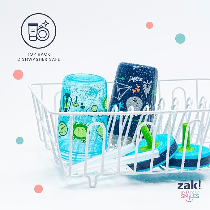 Zak Designs Dino Camo Kelso Tumbler 3pc Set, Leak-Proof Screw-On Lid with Straw, Bundle for Kids Includes Plastic and Stainless Steel Cups with Additional Sipper