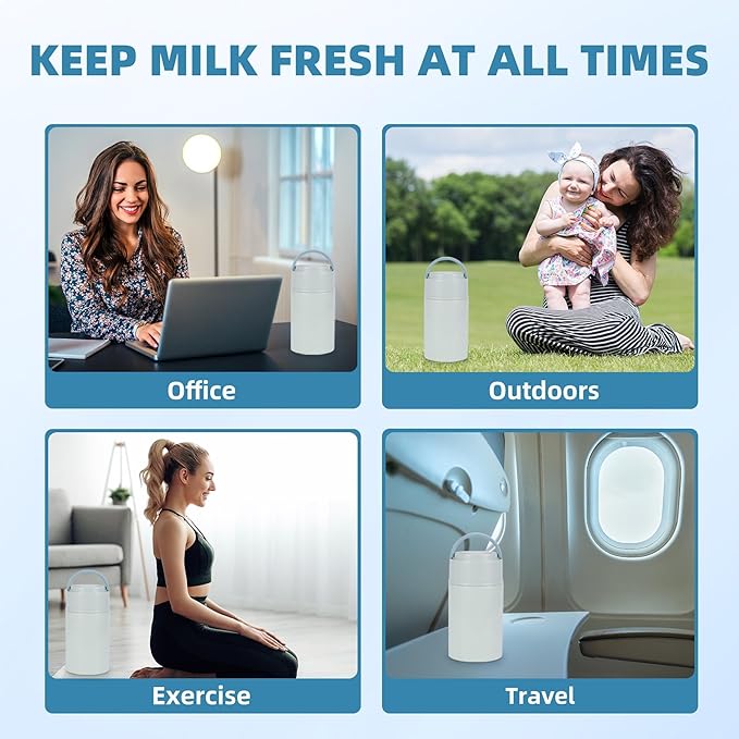 Portable Breast Milk Cooler, Stainless Steel Breastmilk Storage Keeps Breastmilk Cold for up to 24 Hours, Breast Milk Chiller Included Ice Pack for Women Outdoor Travel - Blue