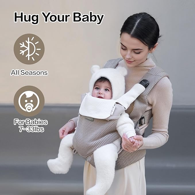 Rainbow Baby Carrier Newborn to Toddler, Breathable Mesh Baby Carrier with Adjustable Waist Rotary Knob, Enhanced Lumbar Support, Ergonomic, Sunshield,Lightweight Infant Carrier for 7-33 lbs