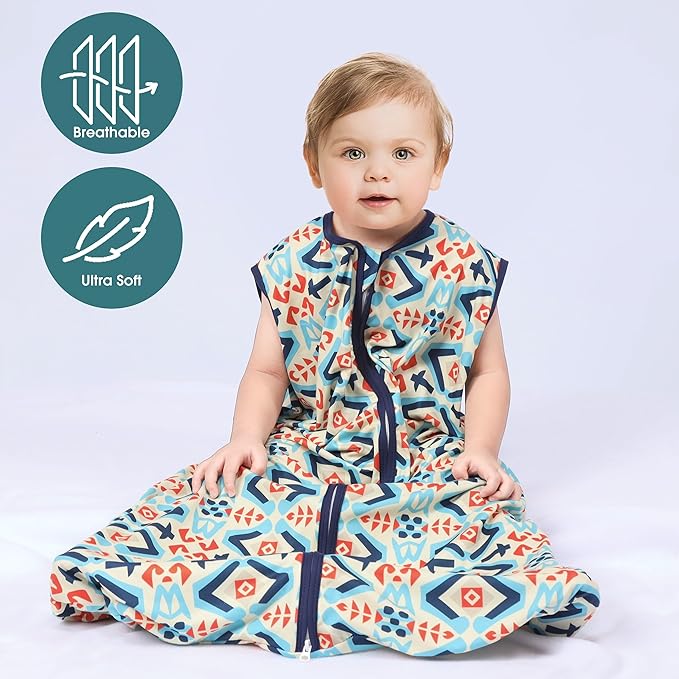 Baby Sleep Sack 0-6 Months 3 Pack Baby Wearable Blanket 100% Rayon Cotton 2-Way Zipper Toddler Sleeping Sack .Comfy Soft Lightweight TOG 0.3 (Bohemia&Checkered&Blue)