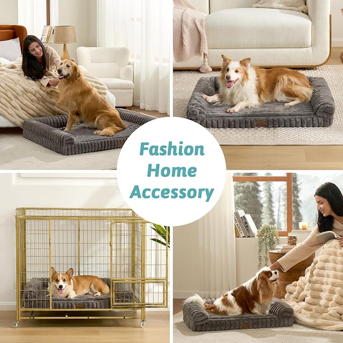 Cute Dog Bed for Extra Large Dogs, Faux Rabbit Fur Orthopedic Foam Dog Bed - Image 4