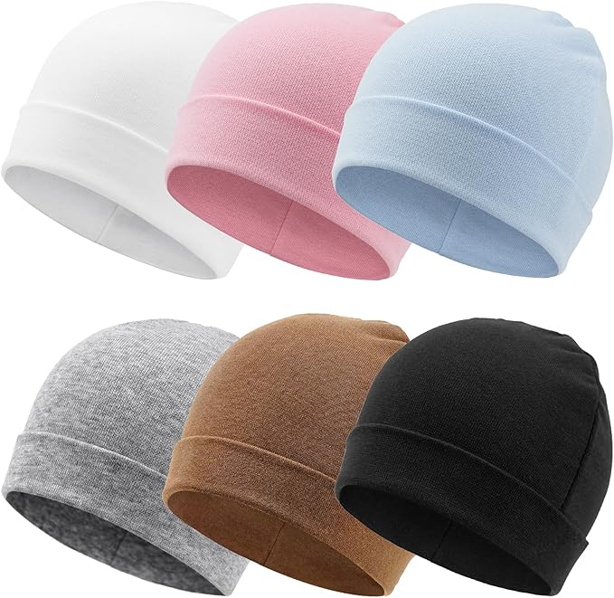 DRESHOW BQUBO 6 Pack Baby Newborn Hats Set for Unisex Infant Newborn Toddler Soft Beanie Hat for Boys Girls 0-24 Months
