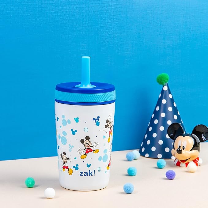 Zak Designs Disney Kelso Toddler Cups For Travel or At Home, 12oz Vacuum Insulated Stainless Steel Sippy Cup With Leak-Proof Design is Perfect For Kids (Mickey Mouse)