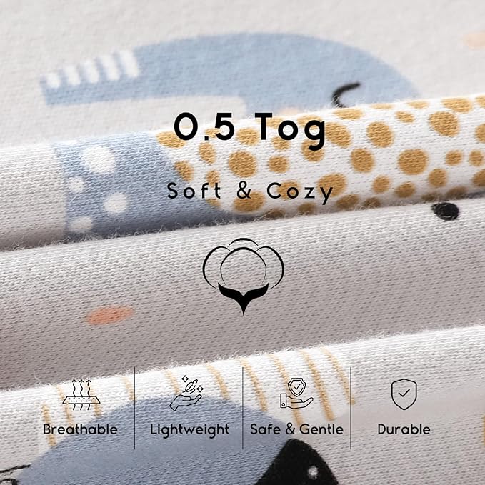 Yoofoss Baby Sleep Sack 18-24 Months 0.5 Tog Wearable Blanket for Baby, 3 Pack 100% Organic Cotton Infant Toddler Sleeping Sack 2-Way Zipper Lightweight Sleep Sack