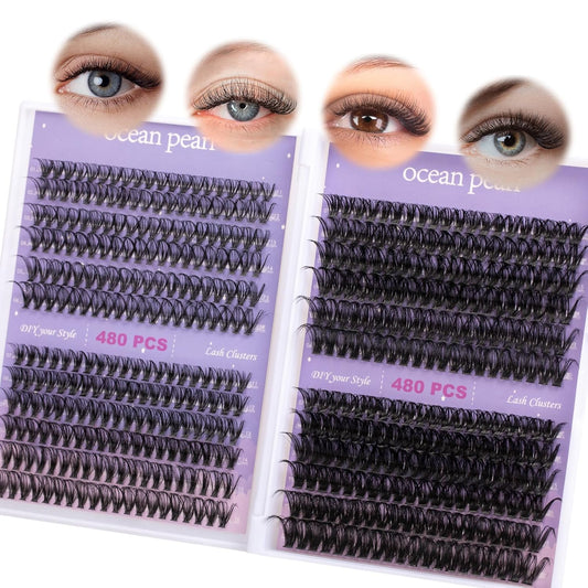 Ocean Pearl Lash Clusters 480PCS 11-20mm Individual Eyelash Extensions 30D+40D+80D+100D DIY Thick Volume Natural Lashes for Beginners at Home-4