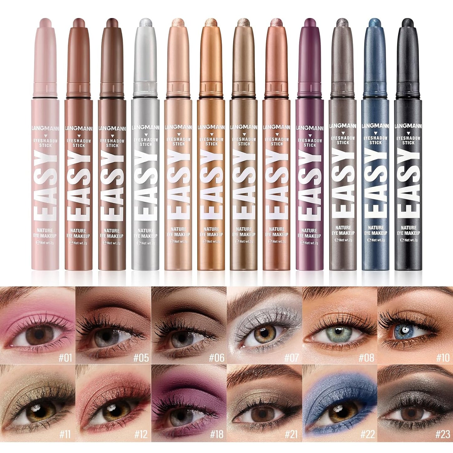 Jolilab Eyeshadow Stick Set, 8 Colors Matte Professional Bright-Colored Contouring and Highlight Eyeshadow Stick, Cream Waterproof Long Lasting High Pigmented Eye Shadow. (2, 05+07)
