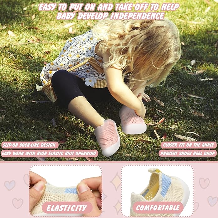 Baby Walking Shoes Toddler Girl Boy Soft Sole Breathable Cotton Canvas Shoes Infant Lightweight Non-Slip Safer Slip-on First Walkers Shoes Casual Tennis Wide Sneakers Rubber Soles Running Outdoor