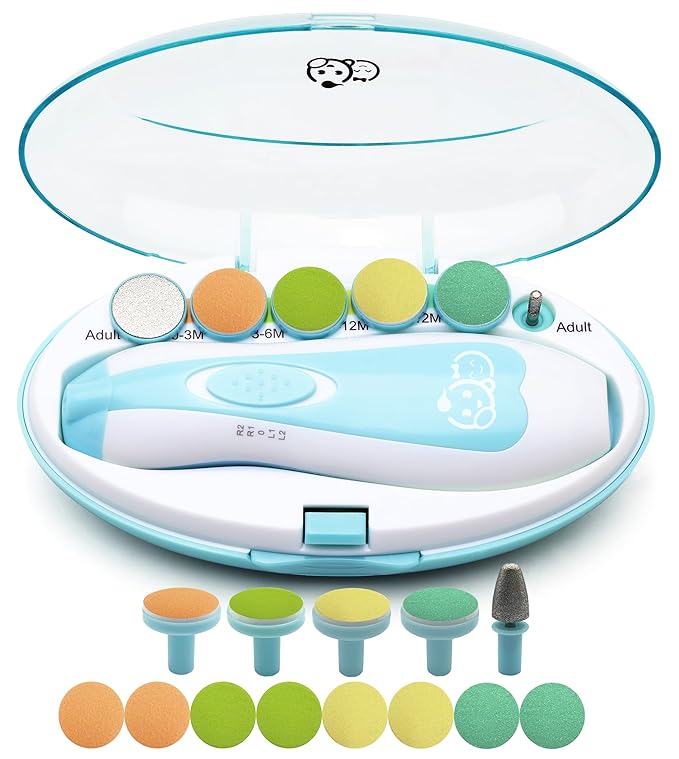 Baby Nail Trimmer 21 in 1, Usage Labeled Case & 13 Extra Replacement Tools, Royal Angels Baby Electric Nail File, Baby Nail Care, Nail Clipper Newborn Toddler Toes & Fingernails Nail Kit (Blue)
