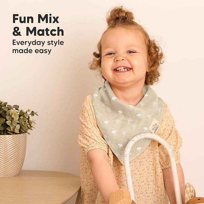 8-Pack Muslin Baby Bibs for Boys, Girls - Muslin Bandana Drool Bibs for Baby Girl & Boy, Drooling Newborn, Teething Toddler, Infant 0-36 months, 100% Cotton Extra Absorbent & Soft(Wild Bloom)