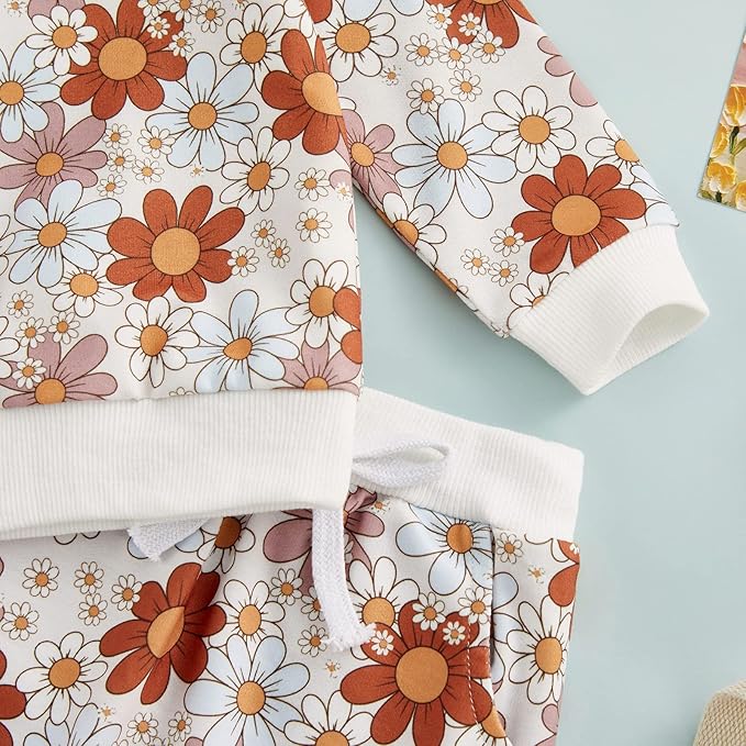 3Pcs Baby Girl Outfits Daisy Sweatshirt + Pants + Headband Infant Fall Winter Clothes