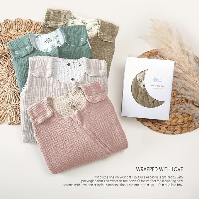 lulumoon Sleep Sack Muslin for Baby: Cotton Wearable Blanket for 3-9 Months - Soft Lightweight Ideal for Nursery Lounge Nighttime Naptime 6-12 Months
