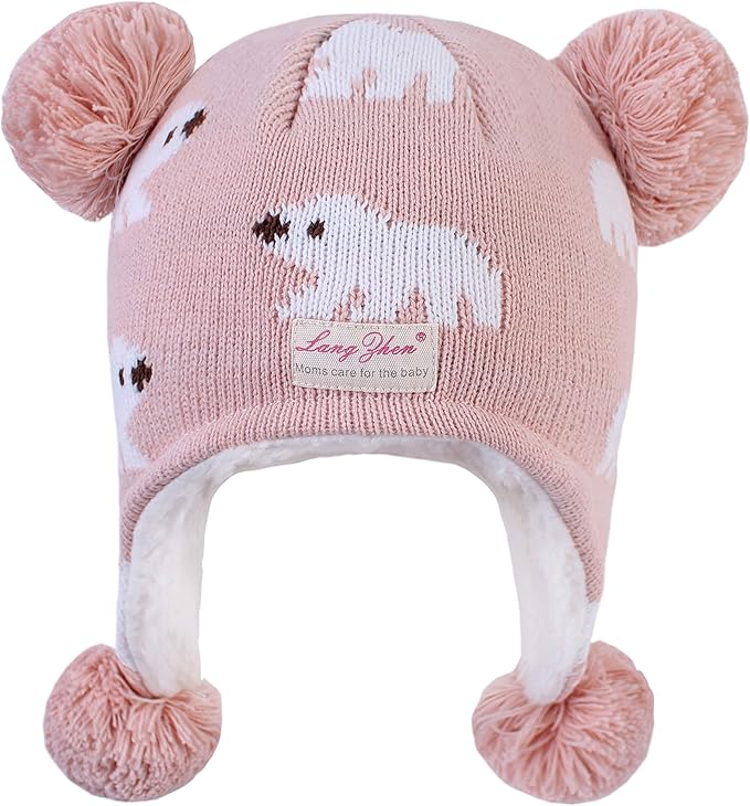 LANGZHEN Toddler Kids Infant Winter Hat,Earflap Knit Warm Cap Fleece Lined Beanie for Baby Boys Girls