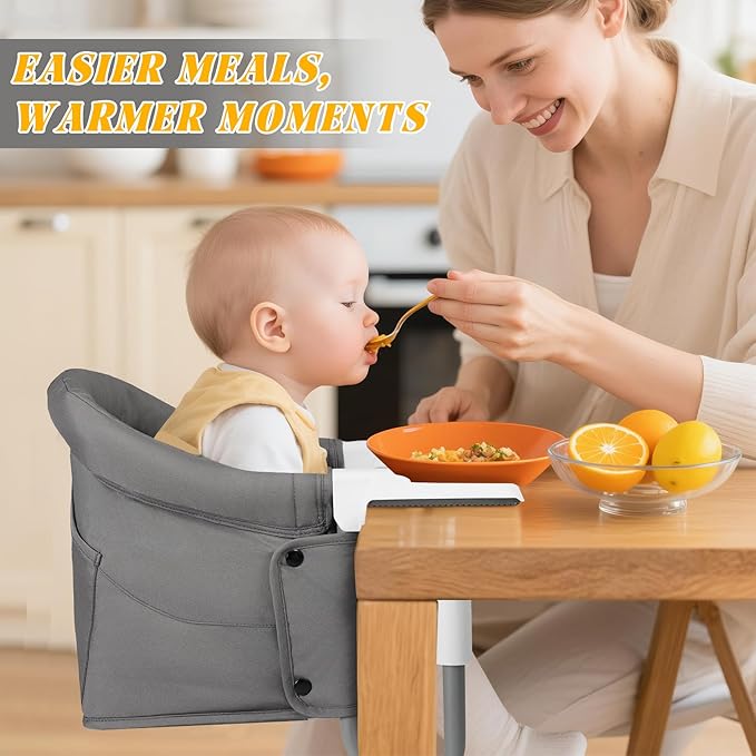 Hook On High Chair Portable & Foldable for Babies 6-36 Months Attach to Fast Table Clip On High Chair with Travel Bag - Compact Baby Feeding Seat for Home Dining & Travel (Grey)