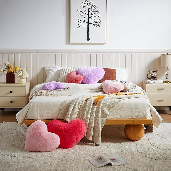 EastTree Heart Pillows, Dusty Pink Heart Shaped Pillows, Love Throw Pillows Gifts, Soft Faux Rabbit Fur Cute Pillows, Women Girls Kid Room Decor 10x13 Inch
