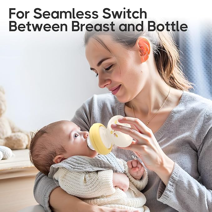 YOHKOH Newborn Glass Baby Bottles with Slow Flow Nipple for 0+ Months, Wide Neck Feeding Bottle, 2.7oz/80ml (Yellow, 2.7oz (Pack of 2))