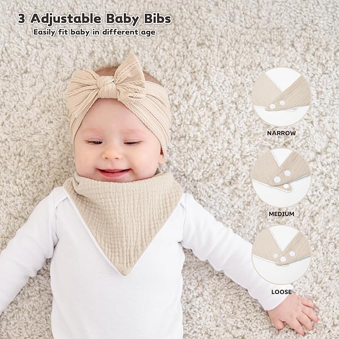 Susurration Muslin Baby Drool Bibs 6Pack Soft Triangular Adjustable Baby Bandana Bibs for Unisex Baby Girls & Boys
