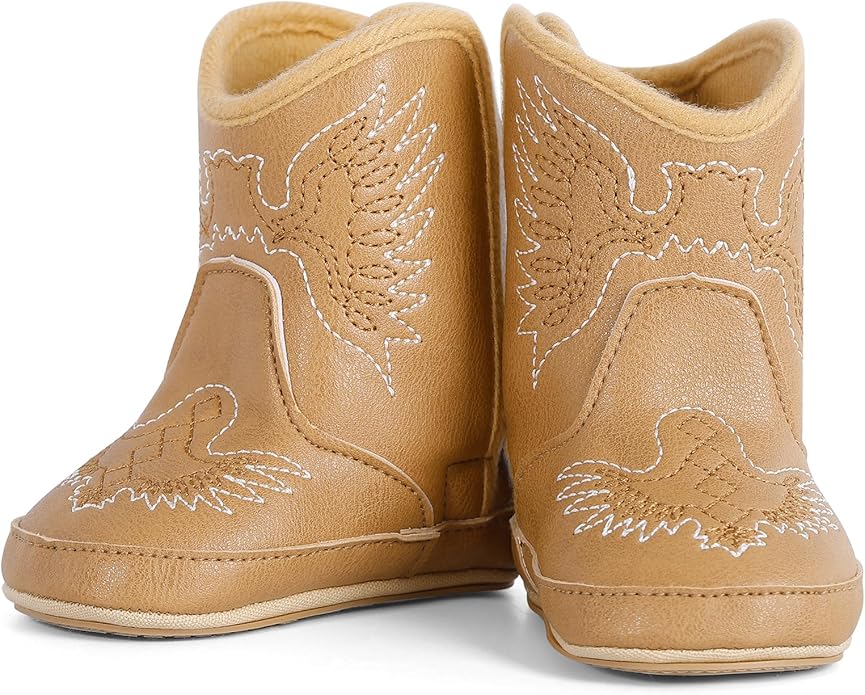 MK MATT KEELY Leather Western Boots Cowboy Bootie Soft Sole Non-Slip Crib Shoes for Baby Infant Toddler Girls Boys Newborn