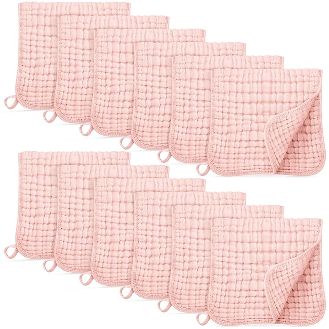 Muslin Burp Cloths for Baby 100% Cotton Burping Cloths for Boys Girls Large 20''X10'' Extra Soft and Absorbent 12 Pack - Flesh Pink
