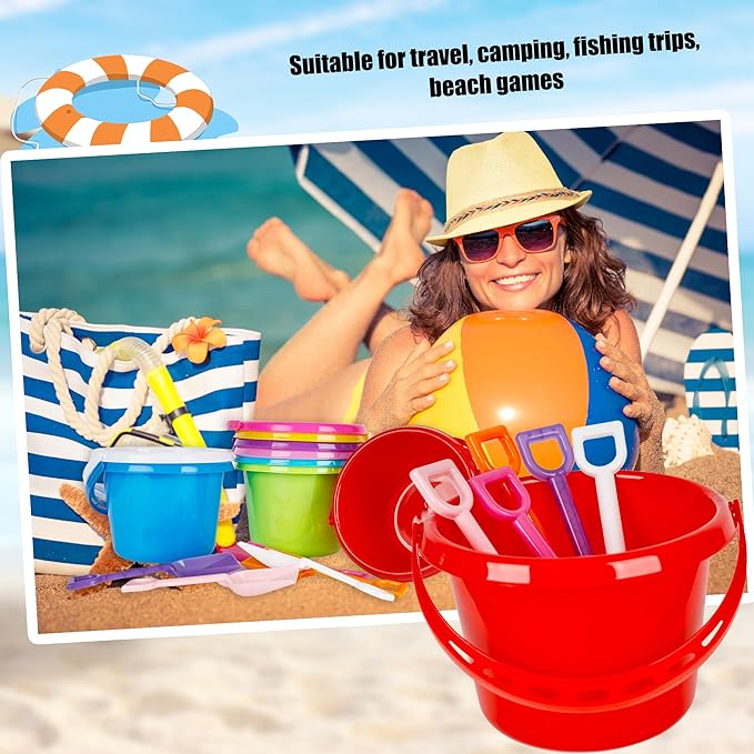 18 Sets Sand Buckets and Shovels for Kids 7.5 Inch Plastic Beach Water Pails Sand Toys for Boys and Girls Colorful Pool Castle Play Buckets Fun Great Summer Party Favors Bulk, 9 Colors