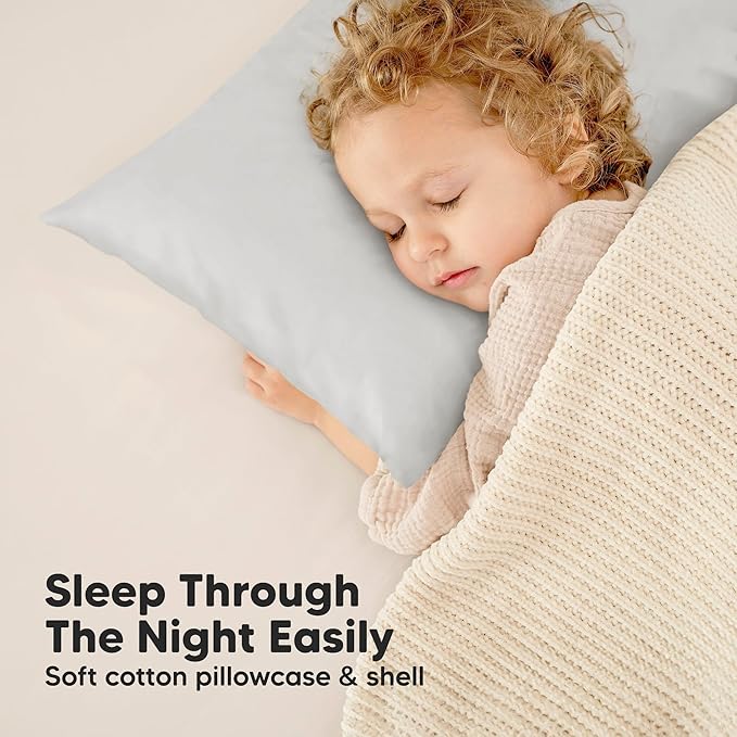 KeaBabies Toddler Pillow with Pillowcase, Jumbo 14X20 - Soft Organic Cotton Toddler Pillows for Sleeping - Machine Washable - Perfect for Travel, Toddler Bed Set (French Gray)