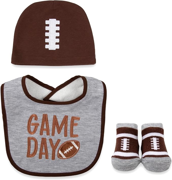 Baby Bib, Booties & Headwear Gift Set – 3 Piece Outfit for Boys & Girls – Halloween, Fall, Thanksgiving, Football & Christmas